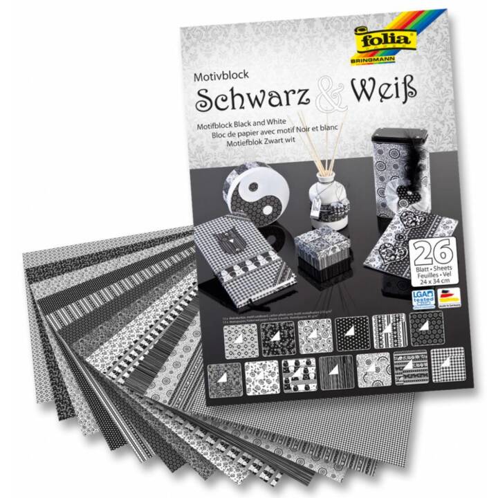 FOLIA Spezialpapier (Schwarz, Weiss, A4, 26 Stück)