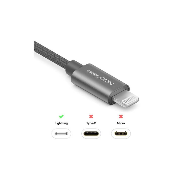 DELEYCON Kabel (USB A, Lightning, 15 cm)