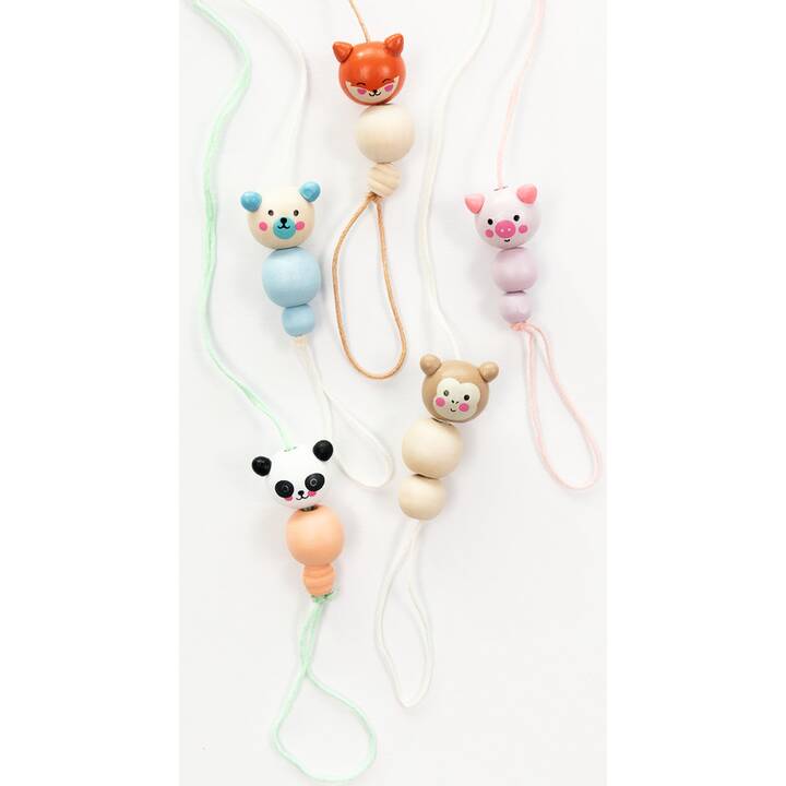 FOLIA Cute Animals Perlen (10 Stück, Holz, Mehrfarbig)