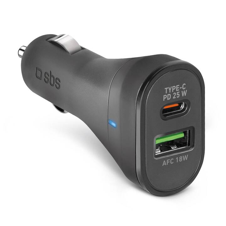 SBS Caricabatteria auto Power Delivery (25 W, Presa accendisigari, USB di tipo C, USB di tipo C)