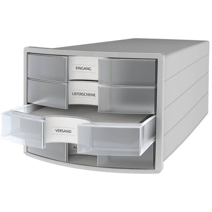 HAN Büroschubladenbox Impuls (C4, A4, 23.5 cm  x 36.7 cm  x 28 cm, Grau, Transparent)