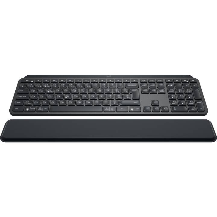 LOGITECH MX Keys Plus - Advanced Wireless Illuminated Keyboard with Palmrest (radio-fréquence, Bluetooth, USB, Suisse, Sans fil)