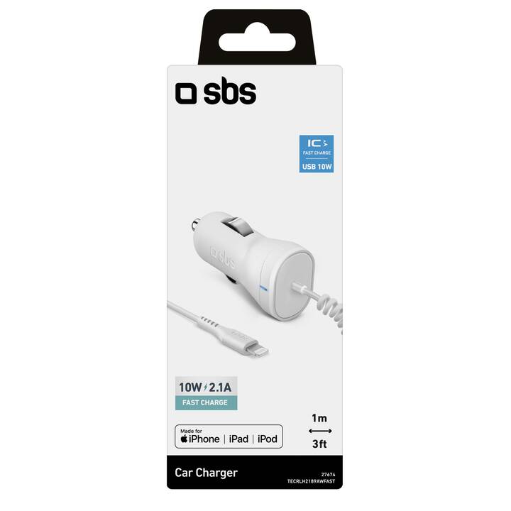 SBS Caricabatteria auto Car Charger (10 W, Presa accendisigari, Lightning)