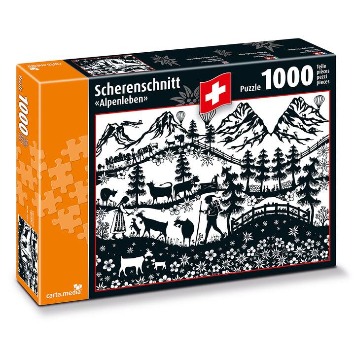 CARTA.MEDIA Scherenschnitt Alpenleben Puzzle (1000 x)