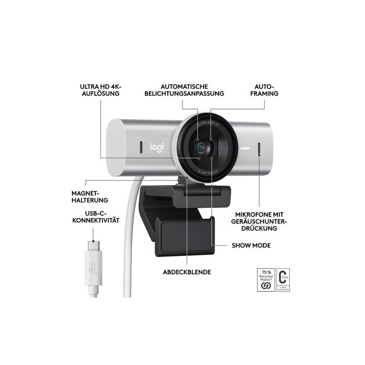 LOGITECH MX Brio 700 Webcam (3840 x 2160, Grau)