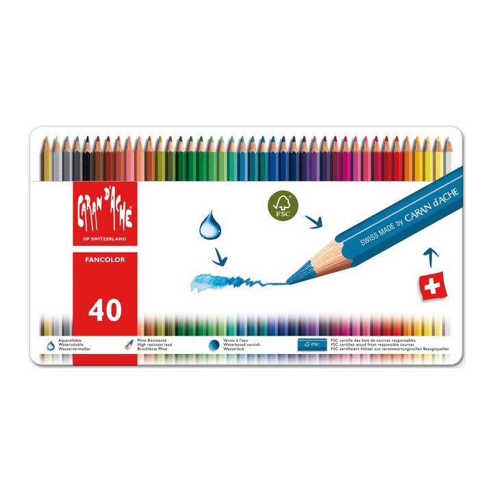 CARAN D'ACHE Crayons de couleur Fancolor (Multicolore, 40 pièce)