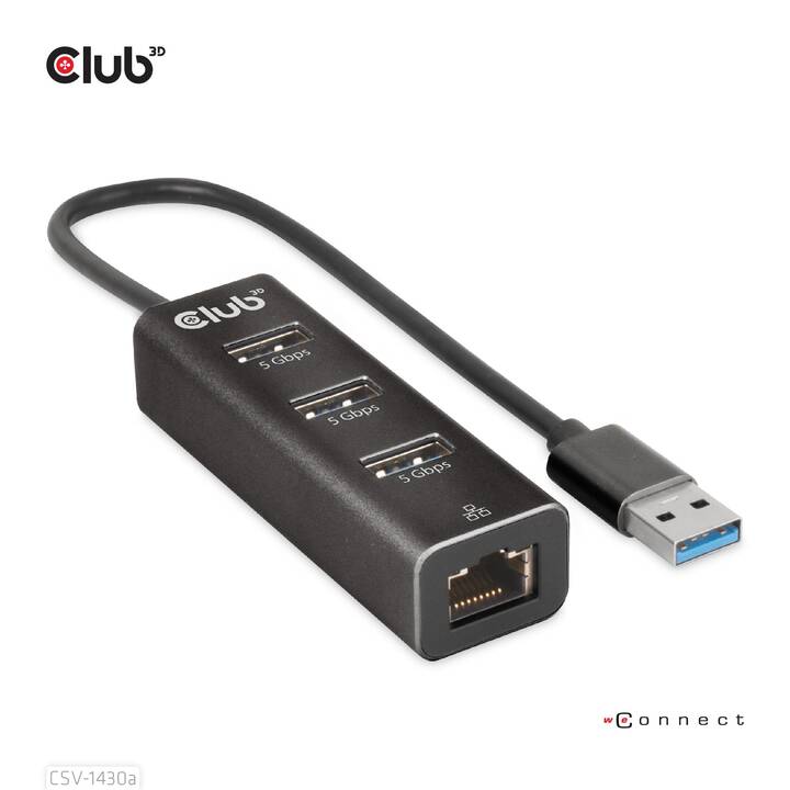 CLUB 3D CSV-1430a (3 Ports, RJ-45, USB de type A)