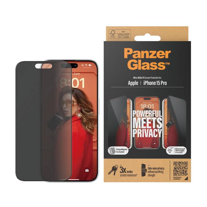 PANZERGLASS Displayschutzglas UWF & Privacy (iPhone 15 Pro)