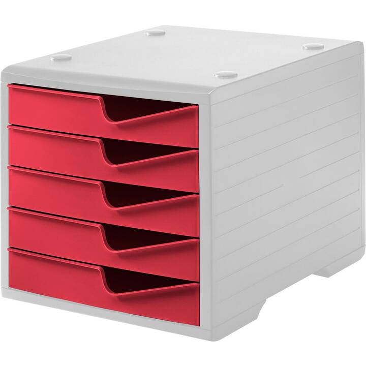 STYRO Boite à tiroirs de bureau (C4, A4, 27 cm  x 34 cm  x 25.5 cm, Gris, Rouge)