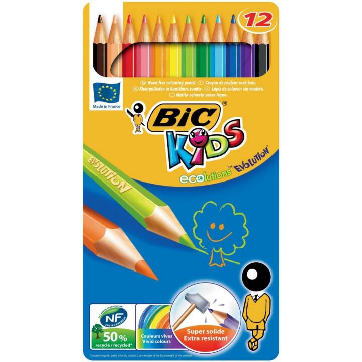 BIC Crayons de couleur Ecolutions Evolution (Multicolore, 12 pièce)