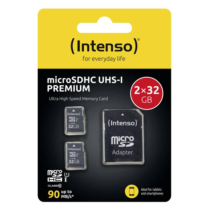 INTENSO MicroSDHC Doppelpack (Class 10, 32 Go, 90 Mo/s)