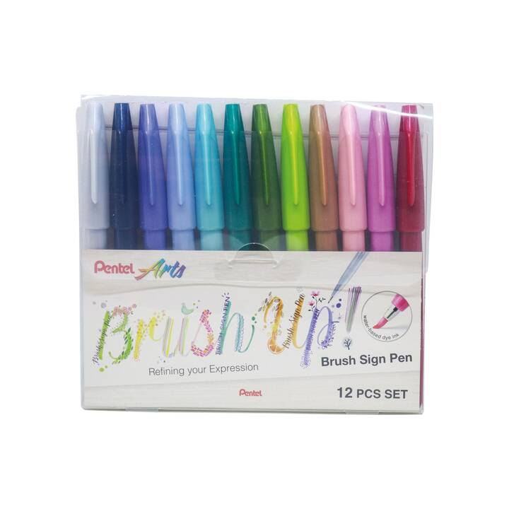 PENTEL Brush Sign Crayon feutre (Multicolore, 12 pièce)
