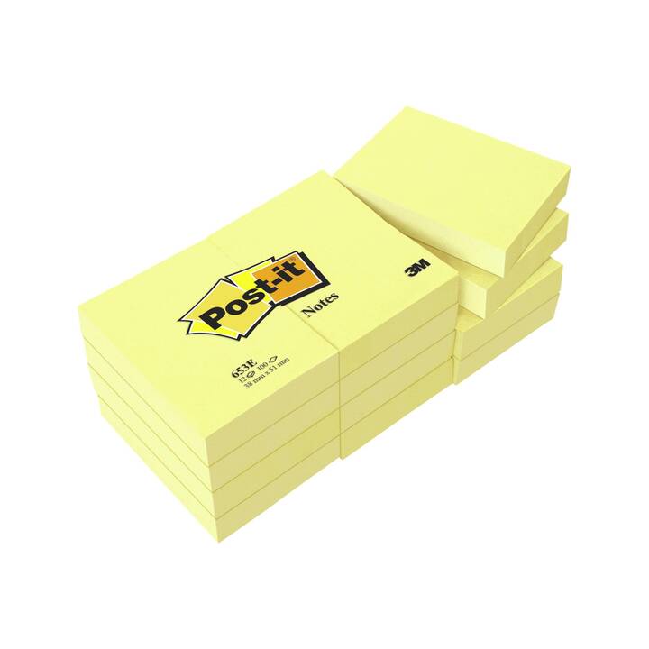 POST-IT Notes autocollantes 653Y (12 x 100 feuille, Jaune)