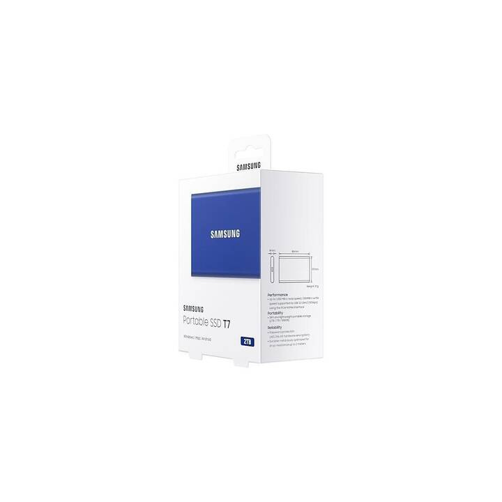 SAMSUNG Portable SSD T7 (USB Typ C, 2000 GB, Indigo Blue, Blau)