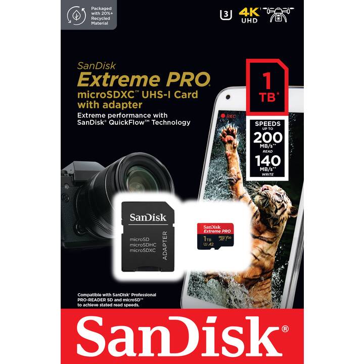 SANDISK MicroSDXC Extreme PRO 1 TB (Class 10, A2, Video Class 30, 200 MB/s)
