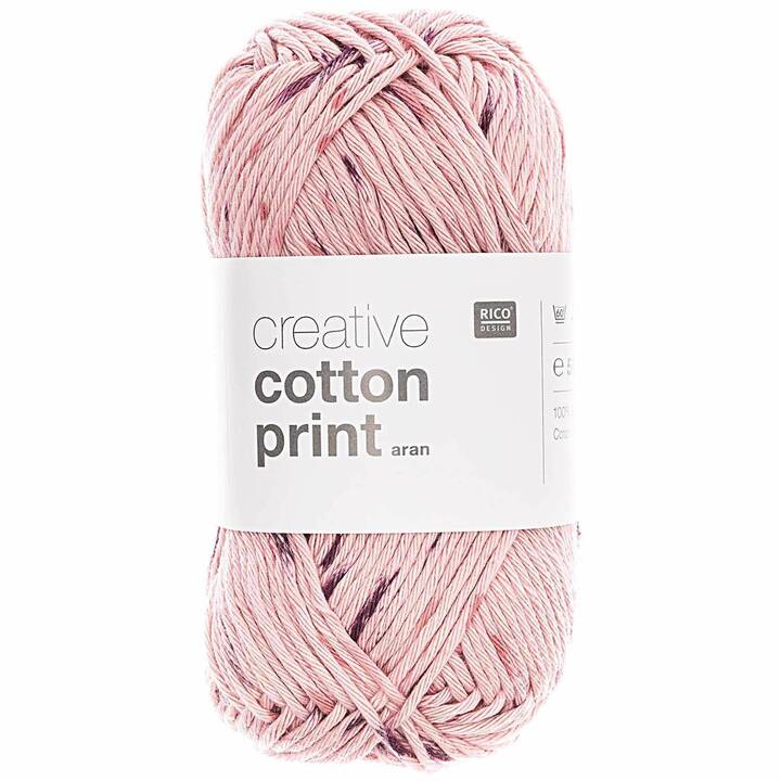 RICO DESIGN Laine Creative Cotton Print Aran (50 g, Mauve, Pourpre, Rose)