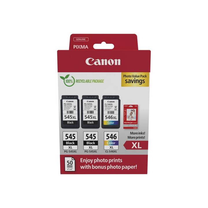 CANON PG-545XLx2/CL-546X Photo Value Pack (Gelb, Schwarz, Magenta, Cyan, Multipack)