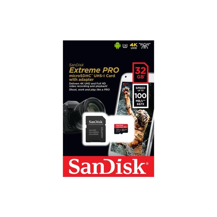 SANDISK MicroSD Extreme Pro (Video Class 30, UHS-I Class 3, 32 Go, 100 Mo/s)