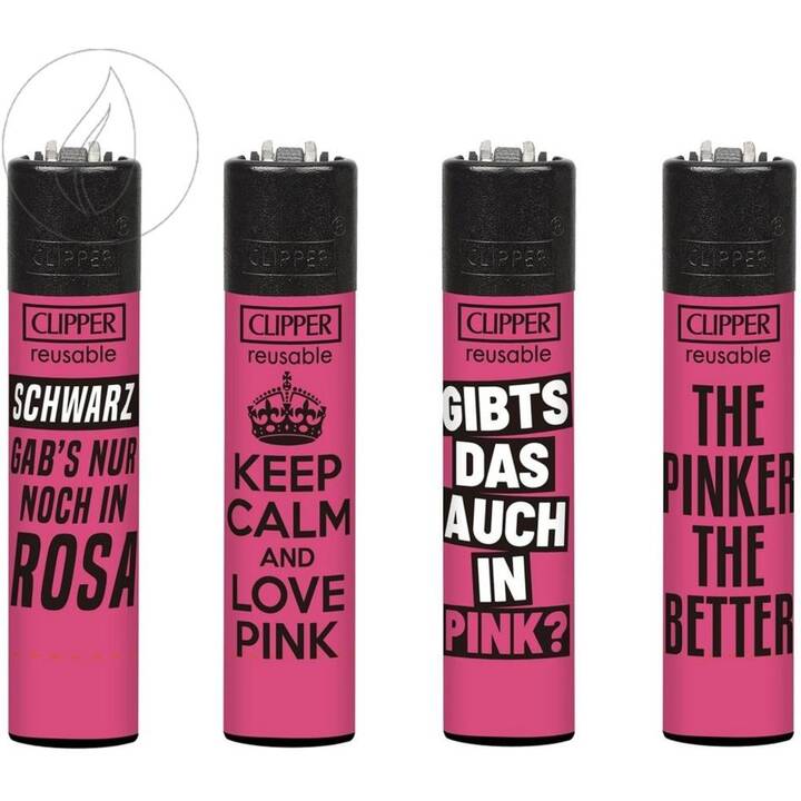 CLIPPER Gasfeuerzeug Slogan 34 (Pink, Schwarz, 4 Stück)