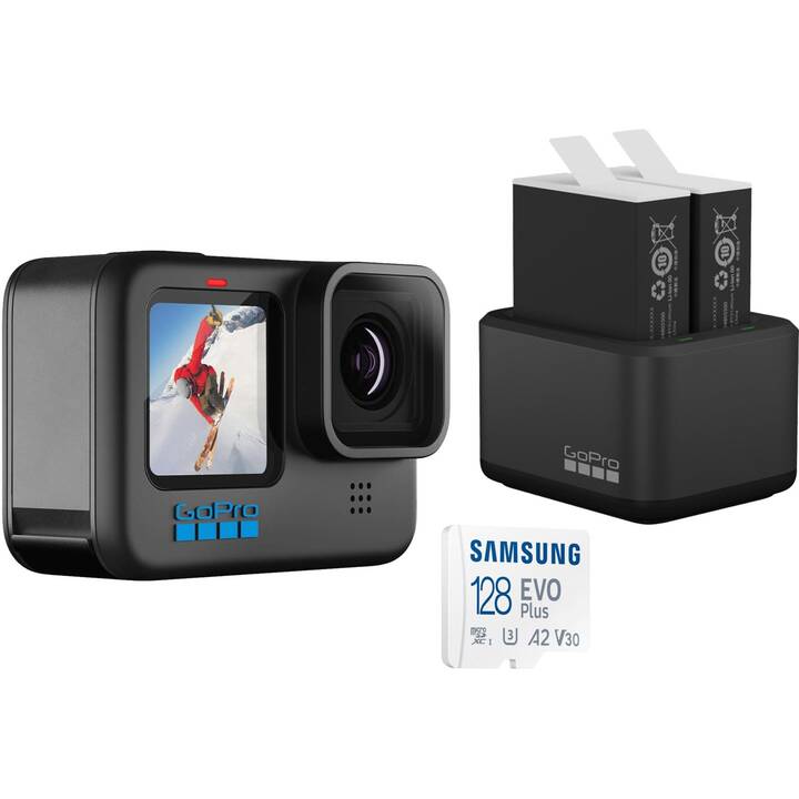 GOPRO Hero 10 + Samsung EVO Plus 128GB + Dual Battery Charger (5312 x 2988, Noir)