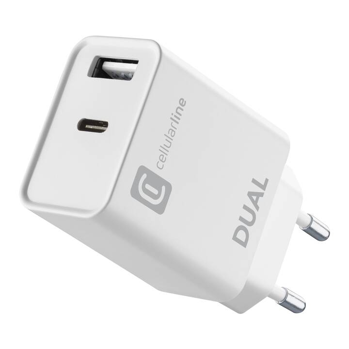 CELLULAR LINE Dual Caricabatteria da parete (USB-A, USB-C)