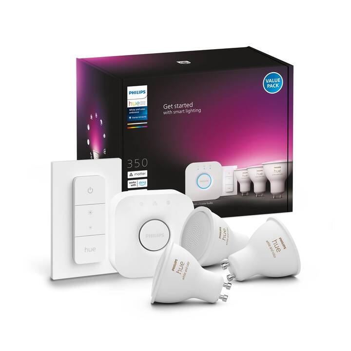 PHILIPS HUE LED Birne White & Color Ambiance Starter-Kit (GU10, Bluetooth, 5.7 W)