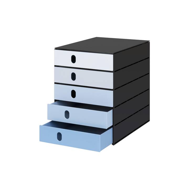 STYRO Boite à tiroirs de bureau stryoval pro color flow (C4, 24.3 cm  x 32.3 cm  x 33.5 cm, Bleu, Noir)