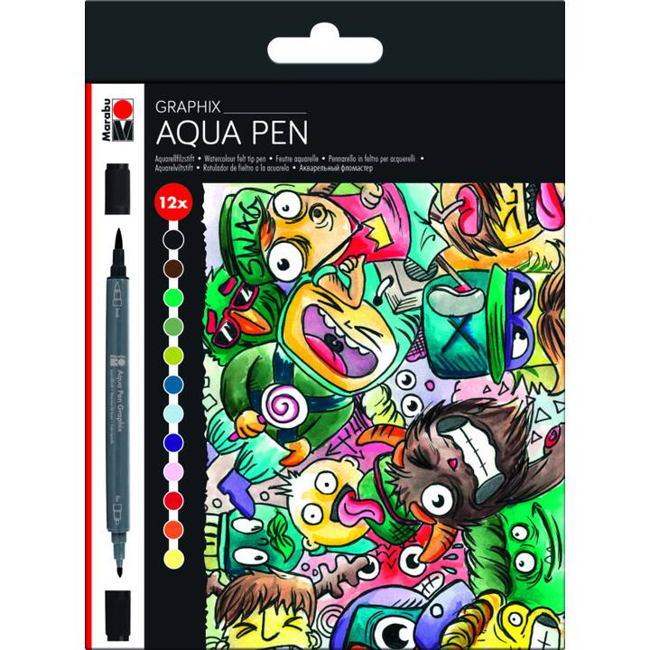 MARABU Aqua Pen Graphix Pennarello (Multicolore, 12 pezzo)