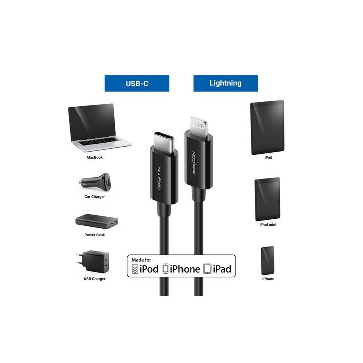 DELEYCON Câble (USB C, Lightning, 50 cm)