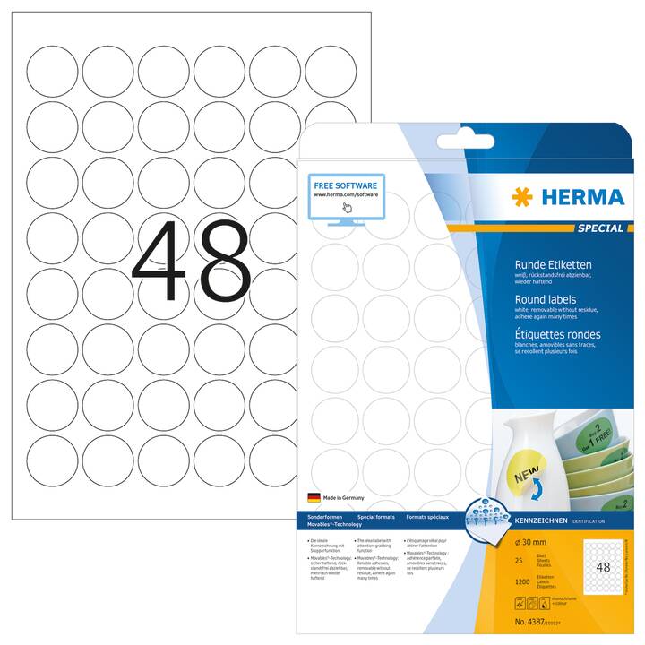 HERMA Druckeretikettenbogen (30 x 30 mm)