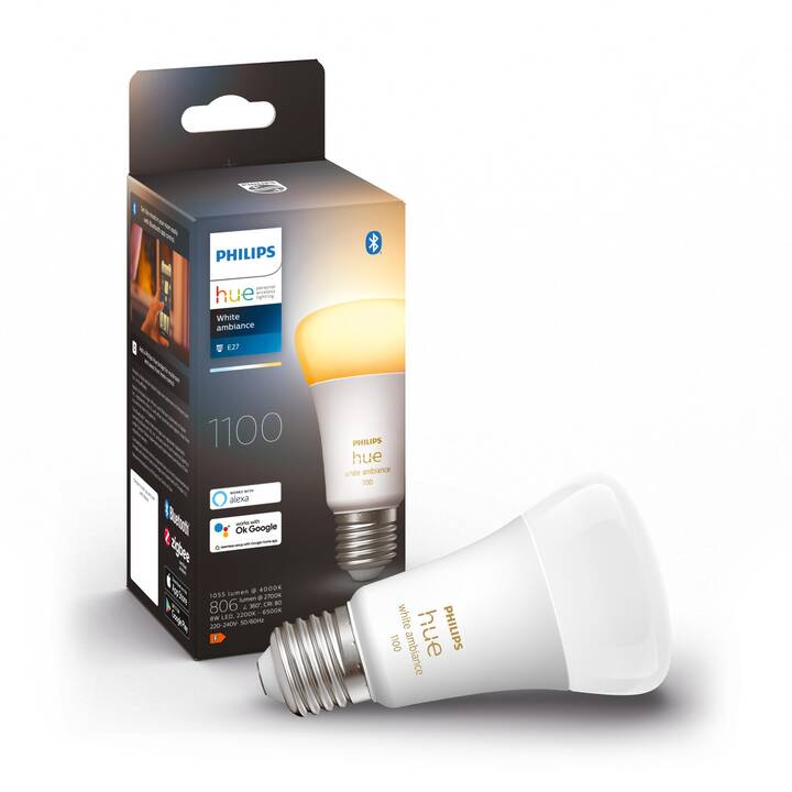 PHILIPS HUE Lampadina LED White Ambiance (E27, Bluetooth, 8 W)