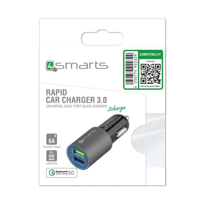 4SMARTS Chargeur auto Rapid Qualcomm 3.0 (18 W, Allume-cigare, USB de type A)