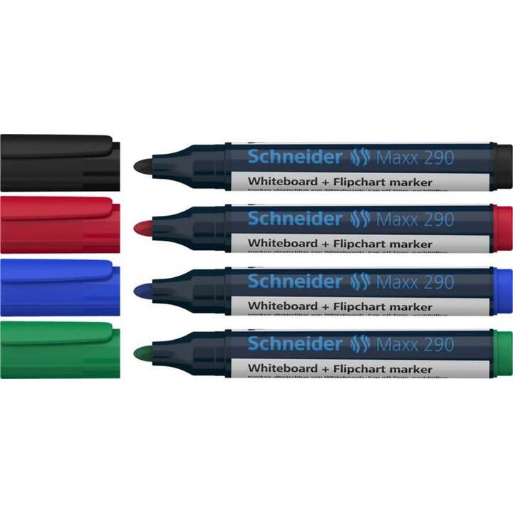 SCHNEIDER Whiteboard Marker Maxx 290 (Mehrfarbig, Blau, Grün, Schwarz, Rot, 4 Stück)
