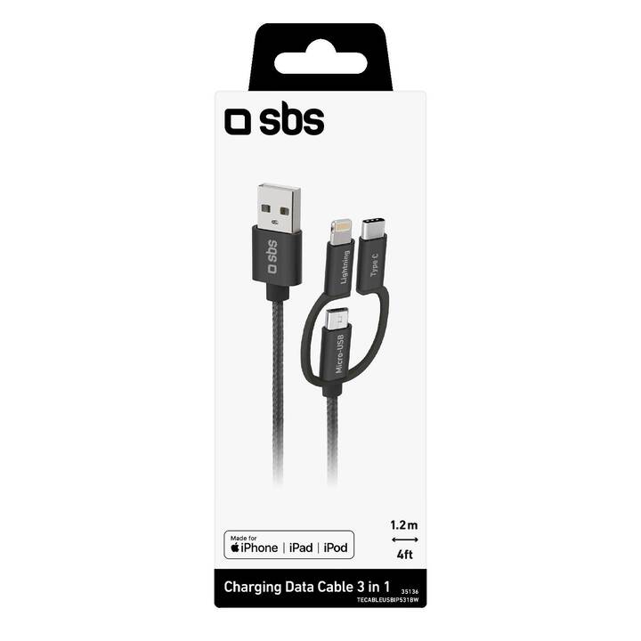 SBS Câble (USB, MicroUSB, USB de type C, Fiche Lightning, 1.2 m)