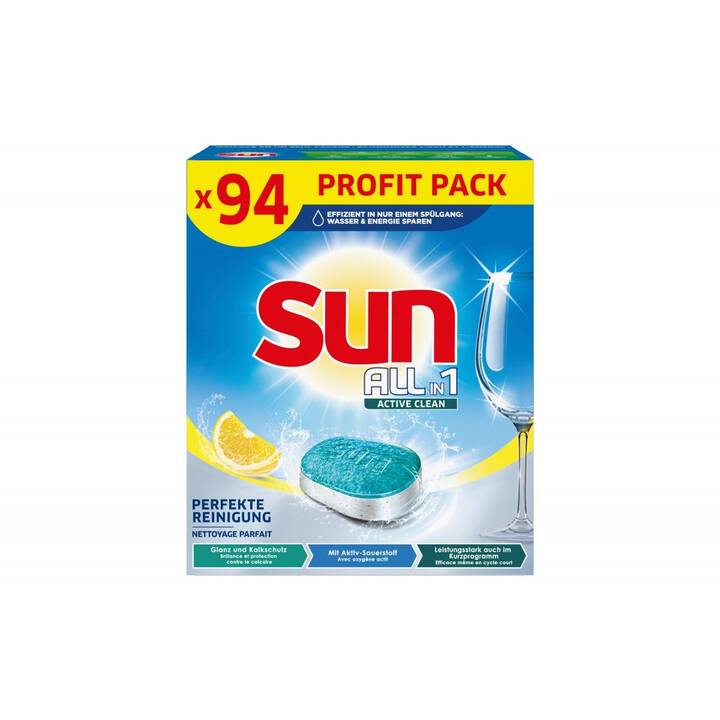 SUN Détergents pour lave-vaisselle All-in-1 Active Clean Citron (94 Tabs)