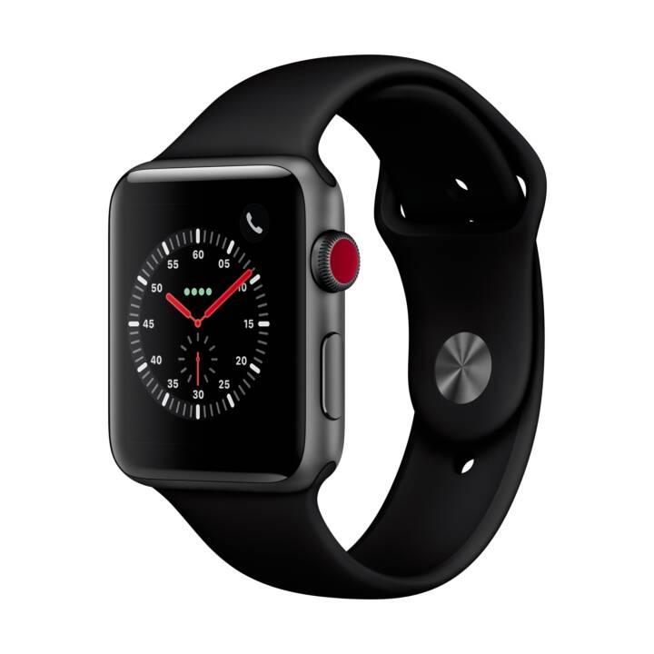 APPLE Watch Series 3 GPS + Cellulaire, 42mm Boîtier aluminium, gris espace, avec bracelet sport en silicone, noir