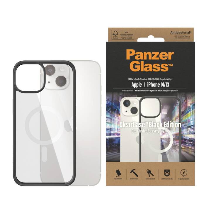 PANZERGLASS Backcover ClearCase MagSafe (iPhone 14, Transparente, Black)