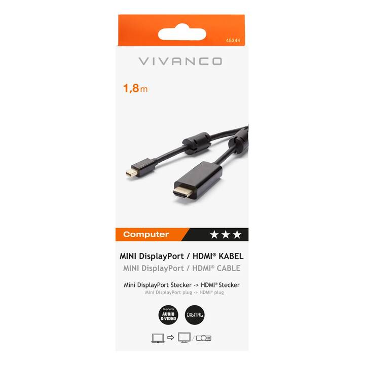 VIVANCO Cavo di giunzione (Spina Mini DisplayPort, HDMI, 1.8 m)