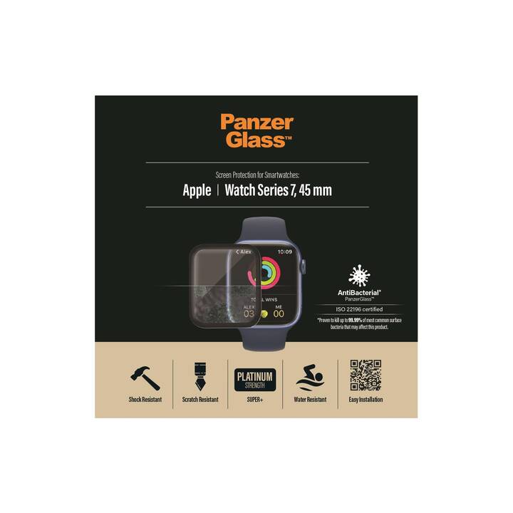 PANZERGLASS Apple Watch Serie 7 45mm Film protecteur (Apple Watch 45 mm / 44 mm, Transparent, Noir)