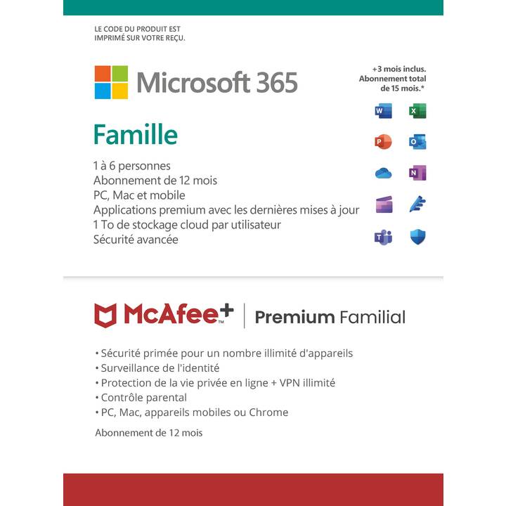 MICROSOFT Microsoft & McAfee Bundle 365 Family (Abbonamento, 6x, 15 Mesi, Francese)