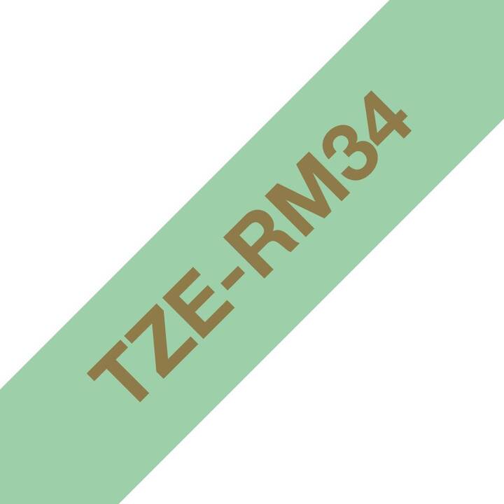 BROTHER TZE-RM34 Ruban d'écriture (Doré / Vert, 12 mm)