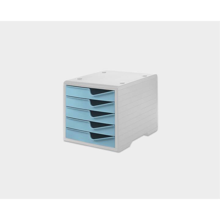STYRO Büroschubladenbox (C4, 27 cm  x 25.5 cm, Lichtgrau, Aqua, Hellgrau)