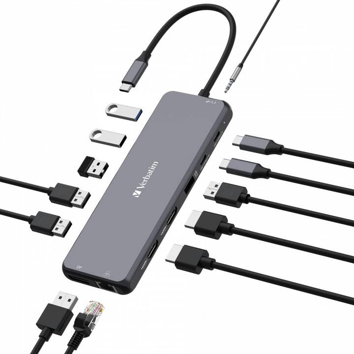 VERBATIM  (13 Ports, DisplayPort, RJ-45, HDMI, USB 2.0, USB di tipo C, USB di tipo A)