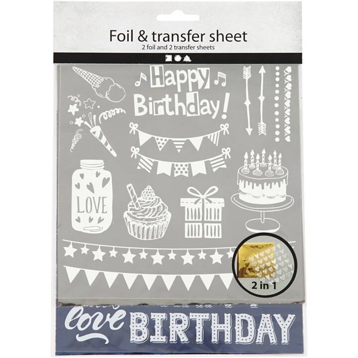 CREATIV COMPANY Transferpapier Happy Birthday (15 cm x 15 cm, Silber, Dunkelblau, Blau)
