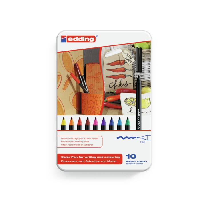 EDDING Crayon feutre (Brun, Pink, Jaune, Bleu, Mauve, Orange, Vert, Noir, Rouge, 10 pièce)