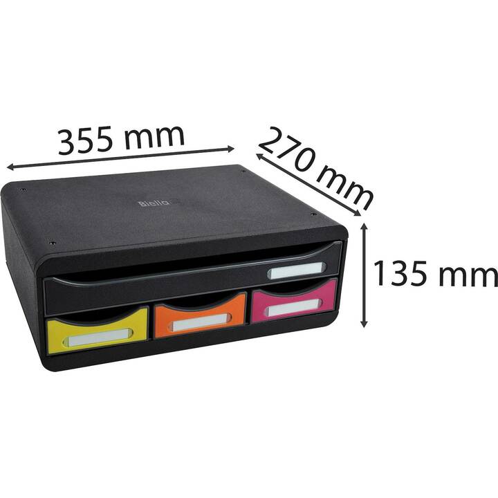 BIELLA Boite à tiroirs de bureau Mini (A4+, 29 cm  x 13.5 cm  x 13.5 cm, Noir, Multicolore)