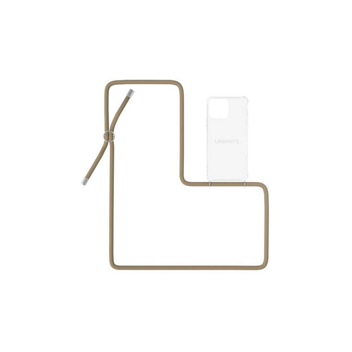 URBANY'S Backcover mit Kordel Beach Bea (iPhone 14 Pro, Einfarbig, Silber, Braun, Transparent)