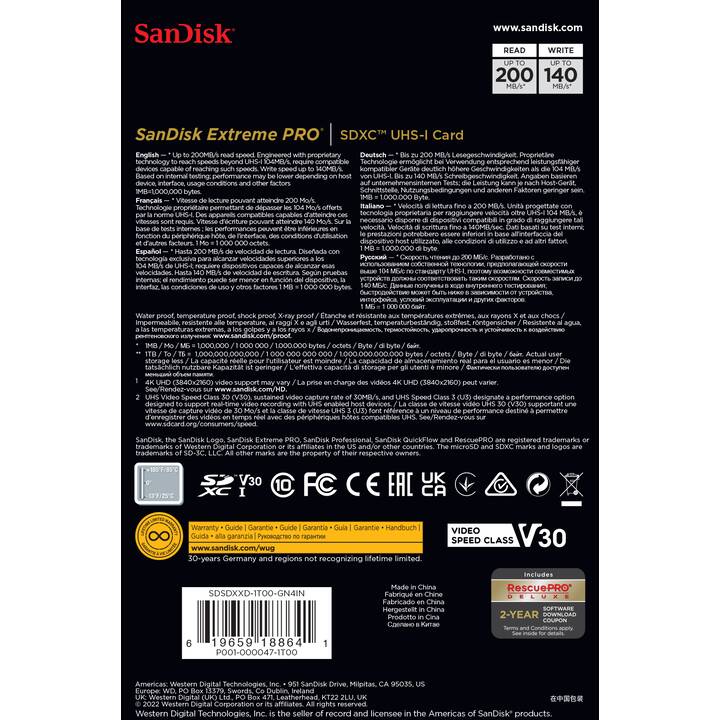 SANDISK SDXC Extreme PRO (Class 10, 1000 GB, 200 MB/s)