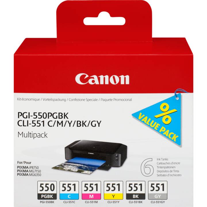 CANON PGI-550/CLI-551 (Jaune, Gris, Noir, Magenta, Cyan, Multipack)