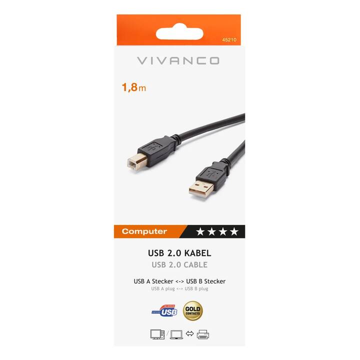 VIVANCO Cavo USB (USB di tipo A, USB Typ-B, 1.8 m)